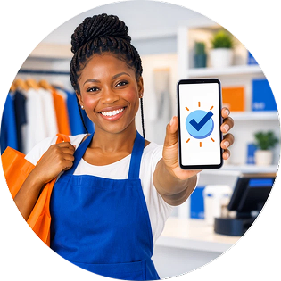 Shop owner showing a successful payment on her phone